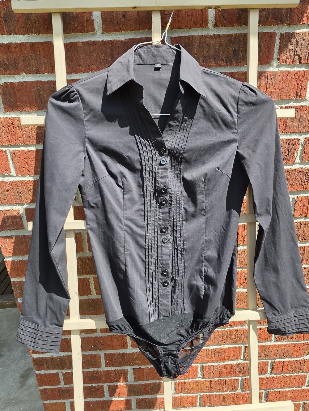 Black Long-Sleeve Button-Front Cotton Bodysuit Shirt 2